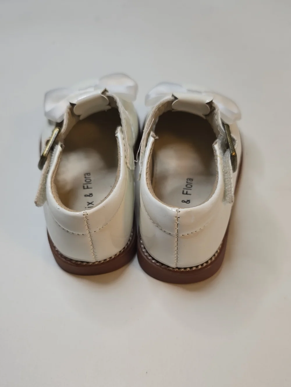 Felix And Flora White Bow T-Strap Dress Shoes